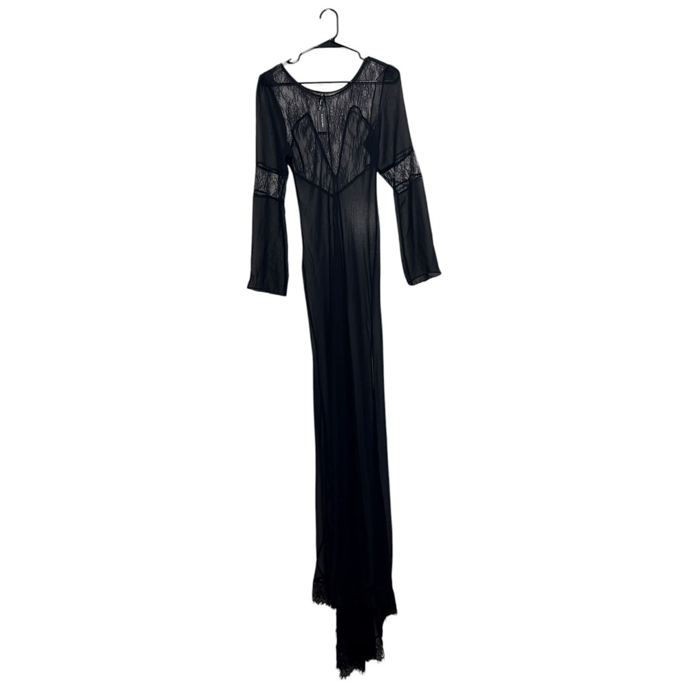 Blackheart Gothic Dress Black Lace Chiffon Long Sleeve Gown Sheer Size S/M NWT